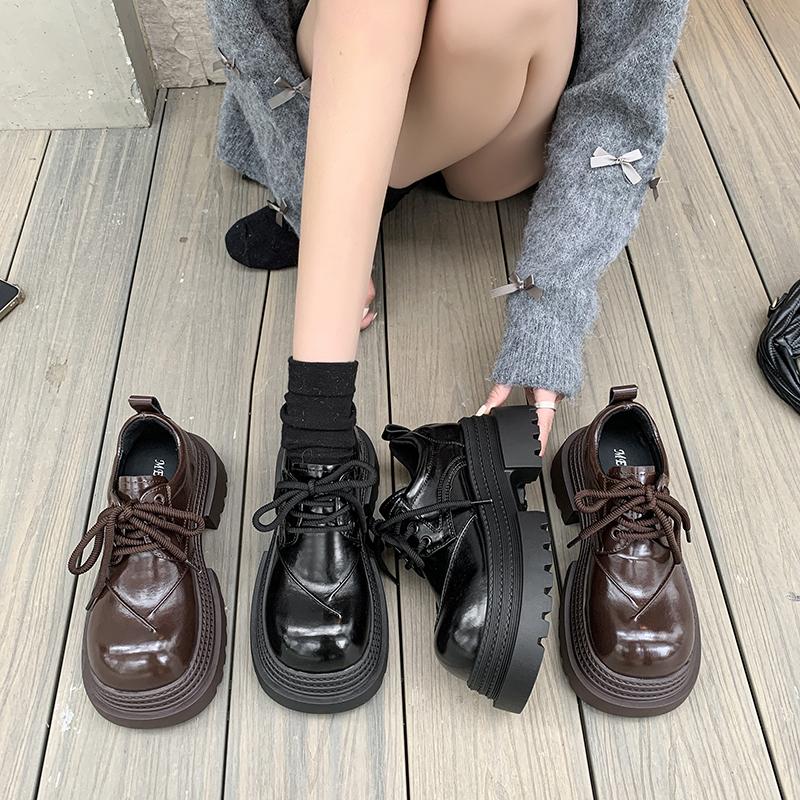Platform Women Casual Shoes 2026 New Mid Heels Sneakers Trend Goth Lace Up Fashion Round Toe Thick Heel Flats Zapatos De Mujer
