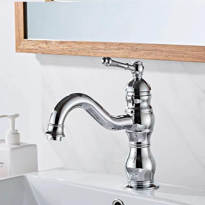 Antique Basin Faucet Brass Single Handle 360 Rotation Deck Mounted Bathroom Basin Faucet Hot Cold Mixer Tap Vessel Sink Crane