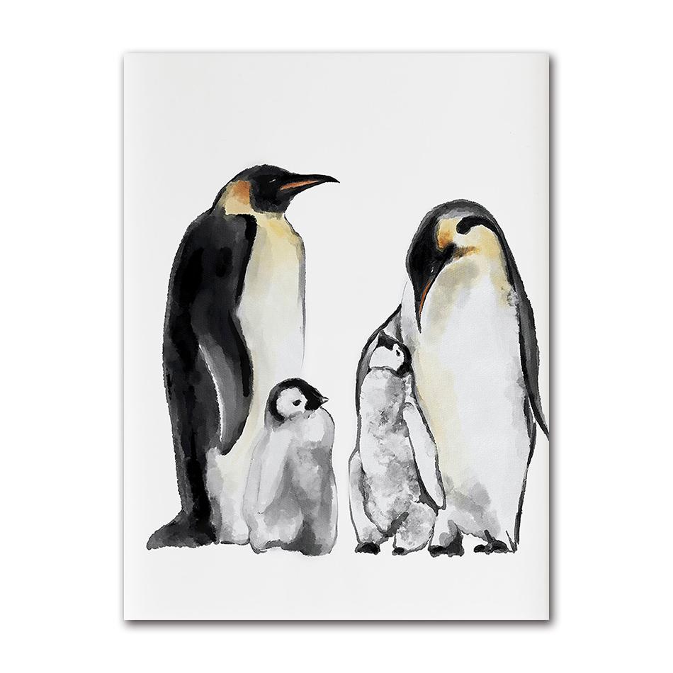 Watercolor Cute Penguin Family Poster Baby Animal Canvas Painting Print Wall Art Picture Nursery Baby Room Home Decor Mural