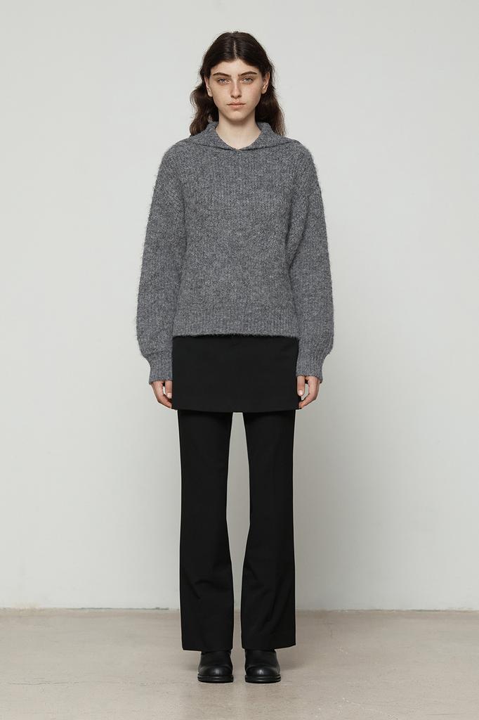 CURRENT Sailor Collar Hairy Knit Top [Charcoal]