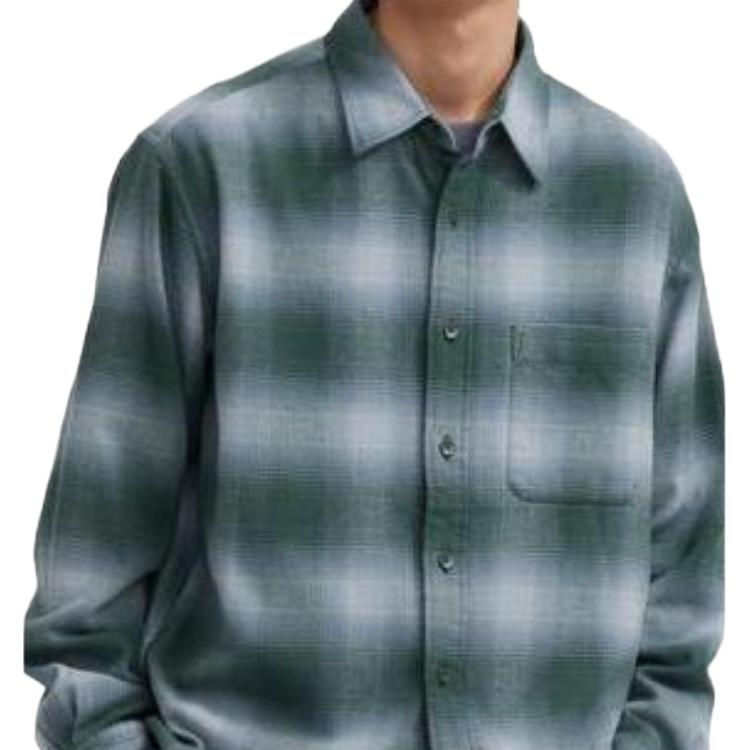 UNIQLO Checked Pointed Collar Single-Breasted Long Sleeve Shirt Men shirts Teal 462407-55