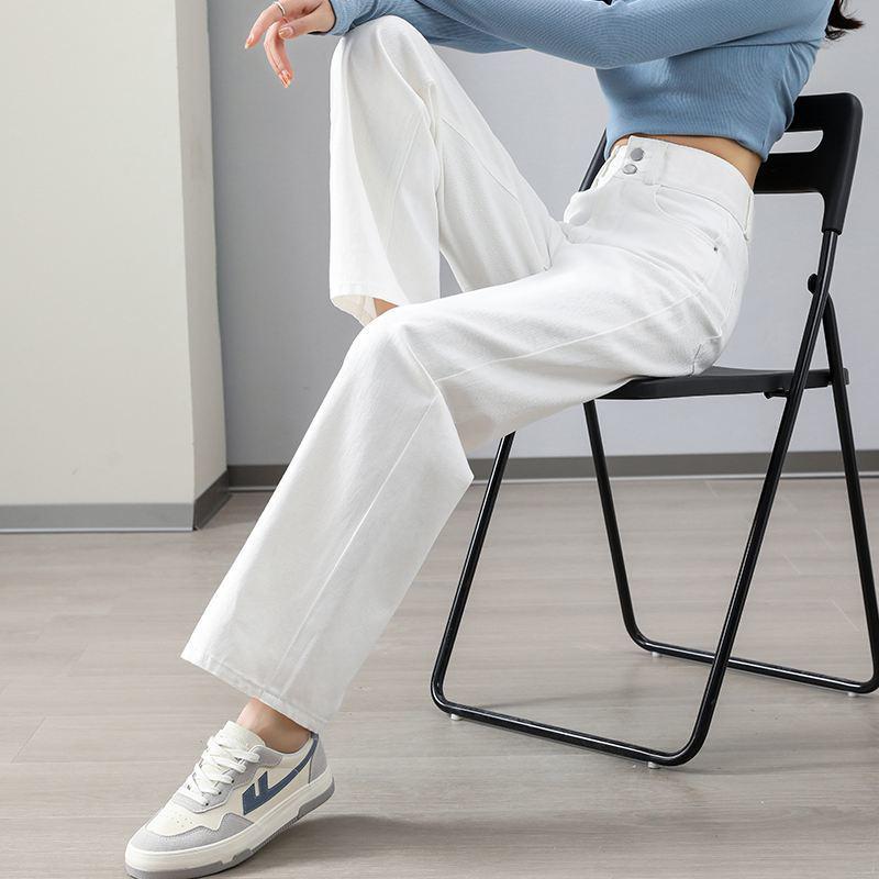 Light Blue High Waist Straight Leg Jeans for Women - Spring/Autumn 2026, Floor-Length, Slimming & Loose Fit, Petite Wide Leg Style.
