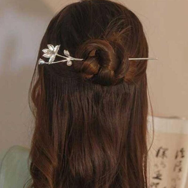 Elegant updo lotus pearl hairpin