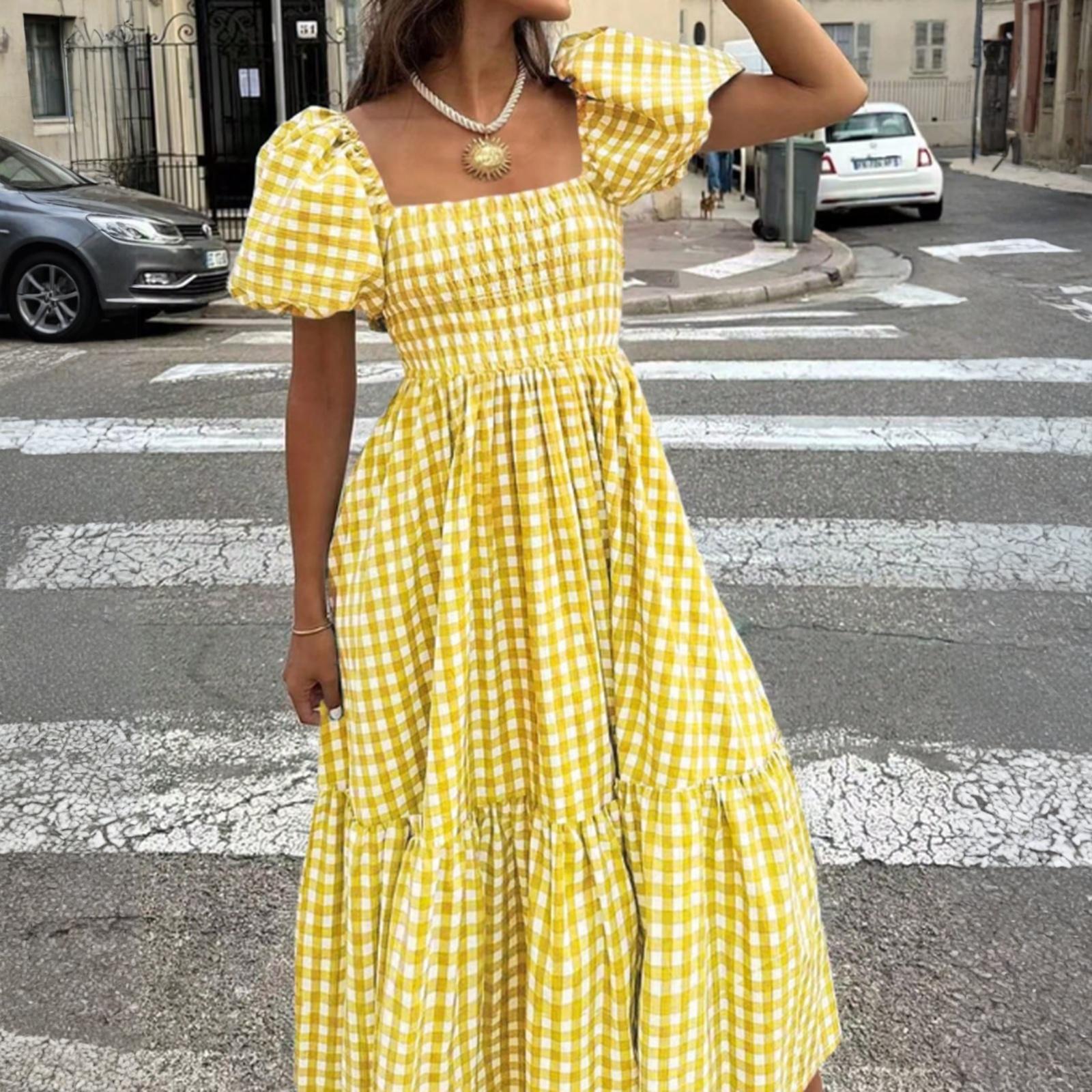 

Women s Casual Fashion Short Sleeve Retro Retro Dress XL жовтий