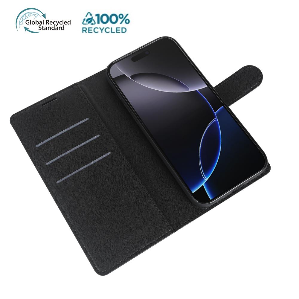 For iPhone 16 Pro Stand Case Biobased Eco-Friendly RPET RPVB Slim Phone Cover with Wallet