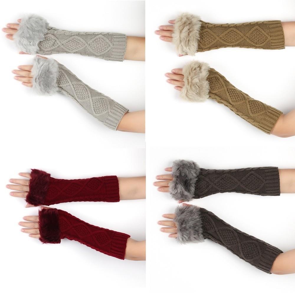 Furry Knitted Sleeves Gloves Crochet Knitting Arm Warmers Women Clothing Accessories