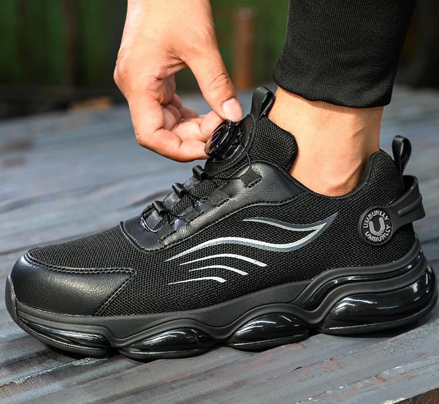 Fashion Rotating Button Safety Shoes For Men Steel Toe Work Shoes Man Protective Work Sneakers Non-slip Breathable Black Work Boots
