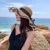 Fashion Flat-Topped Straw Hats Girls Wide Brim Sun Hat Outdoor Lace Bow Strap Lightweight Uv Protection Beach Cap