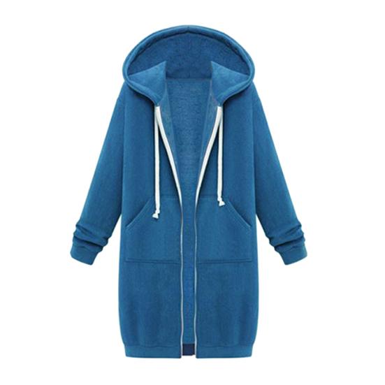 Plus Size Solid Color Casual Thicken Hooded Women Zip Up Long Sweater Coat