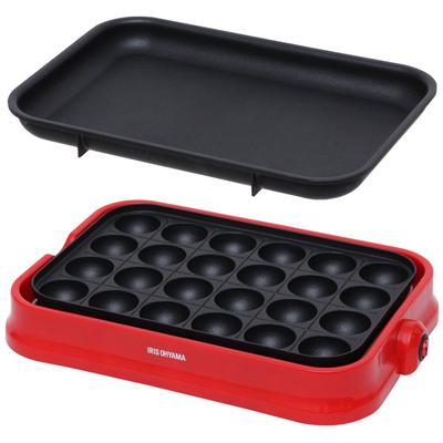 IRIS OHYAMA 2-Wege Takoyaki-Maker PHP-24W-R, 24 Löcher, Abnehmbare Platten (Takoyaki und Fladen), rot