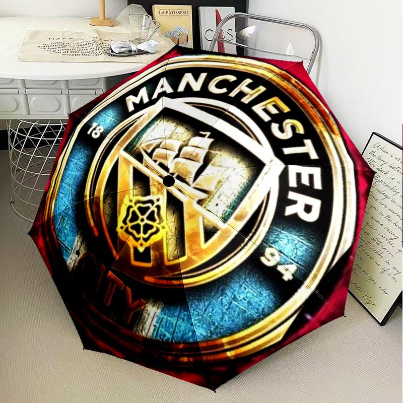 1 Stück Manchester City F.C. Bedruckter Regenschirm Faltbarer Regenschirm, Automatischer Regenschirm 8-Speichen für Reisen, Camping Fan-Geschenke Weihnachtsgeschenke