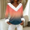 Women's T Shirt Tee Print Shirt Long Sleeve Party Fleece Collar V Neck  Top