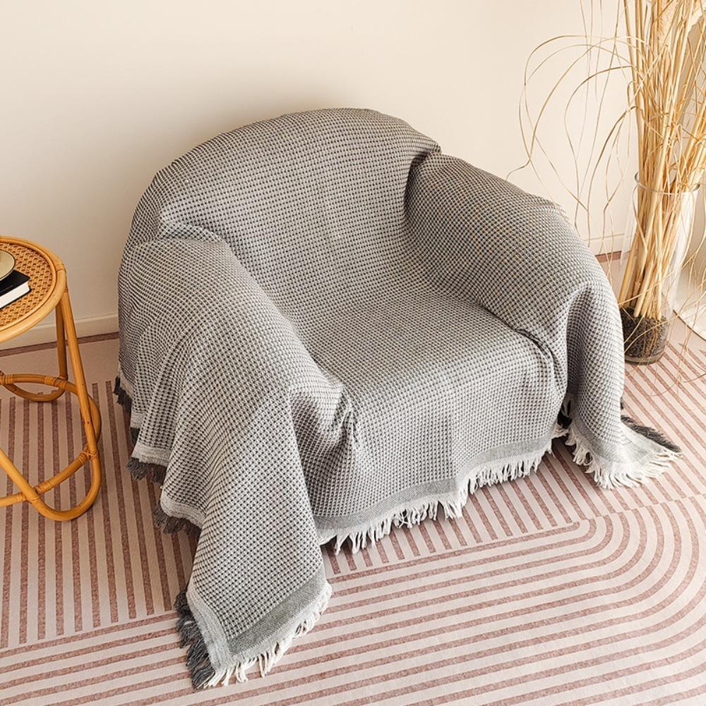 Minimalist Single Sofa Throw Blanket American Farmhouse Style Solid Color Dustproof Full Coverage Sofa Cover