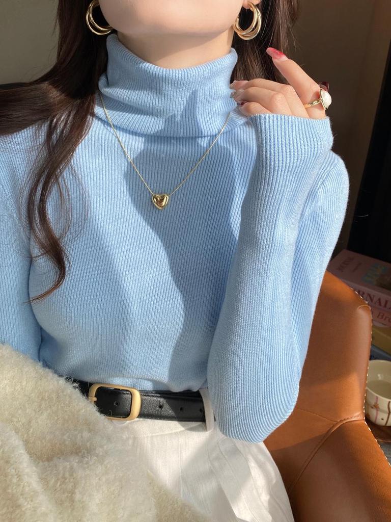 Damen Strickpullover mit hohem Kragen, schmaler Passform - Vielseitige langärmlige Basisschicht für Herbst- & Wintermode