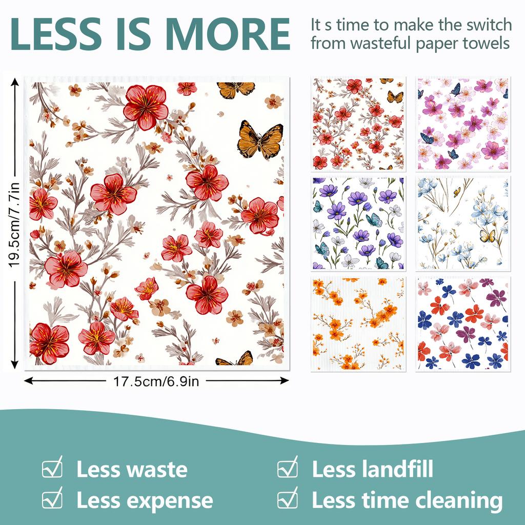 Cleaning Cloth Reusable Kitchen Dish Towels Eco-friendly Microfiber Colorful Floral Pattern Dishcloths Lint Free Washable Duster Rags Tea Towels