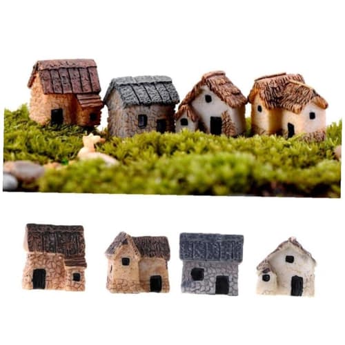 Dollhouse Miniature Gardening Micro Landscape Decoration Village House Set of 4