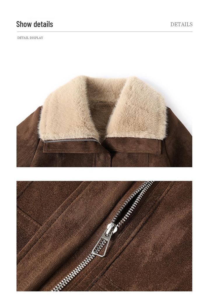 Mid-Aged Women's Winter Fashion Coat: Velvet-Enhanced, Thick Cotton Jacket with Fur and Leather Integration.