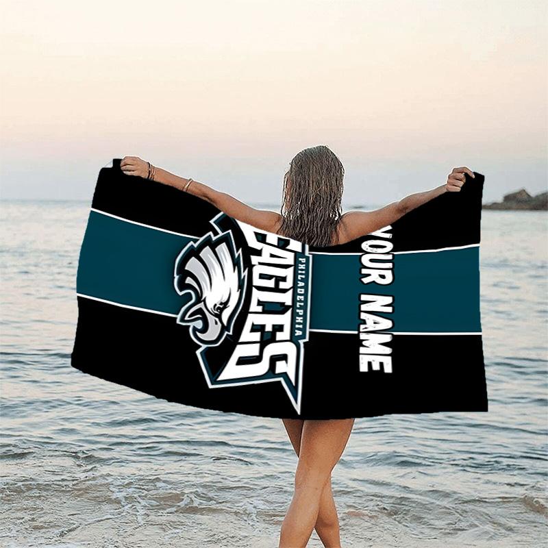 1pc Fashion Cool Eagle Logo1 Beach Towel with Custom Name, Beach/Swimming/Bath/Picnic/Camping Towel, Suitable for Seaside Beaches