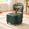 Movable Upholstered Low Stool with Wheeled Base Mobile Rolling Backrest Soft Seating