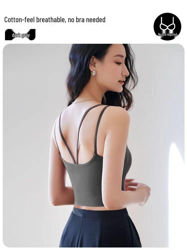 Women s Backless Double-Strap Camisole with Built-In Bra for Summer Wear Small серебряный серый