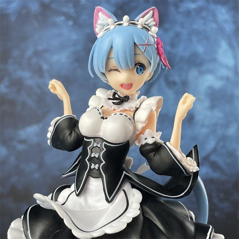 "Anime 'Re:Zero -Starting Life In Another World-' Rem, Rem with Cat Ears Maid Figure, Prize Beauty Handcrafted Display Model"