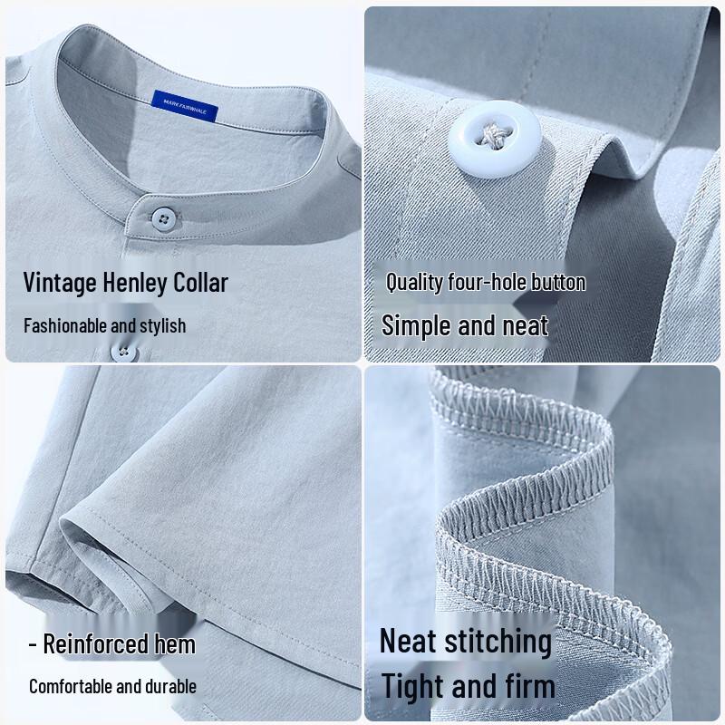 MARK FAIRWHALE Men's Loose Fit Henley Short Sleeve Shirt