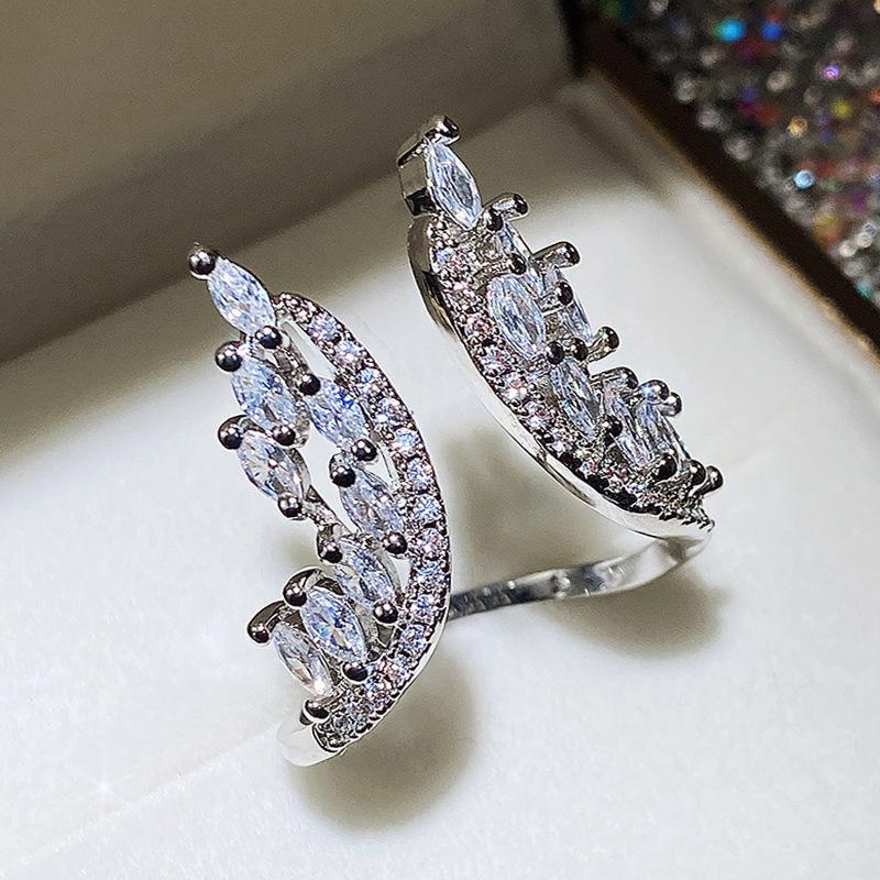 Exaggerated Horse Eye Diamond Angel Wings Ring Earrings Jewelry, Adjustable Ladies Ring