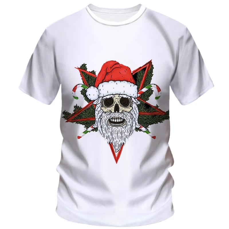 Hot Christmas Party 3D Printed T-shirt Male and Female Couple Red Short Sleeved Party Top Plus Size Loose Street Fashion Top