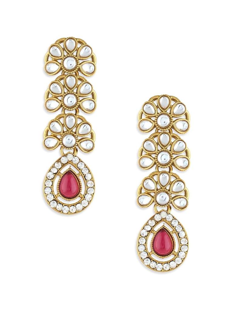 Pink Stones Antique Plated Traditional Kundan Necklace Earring & Maangtikka Set For Women