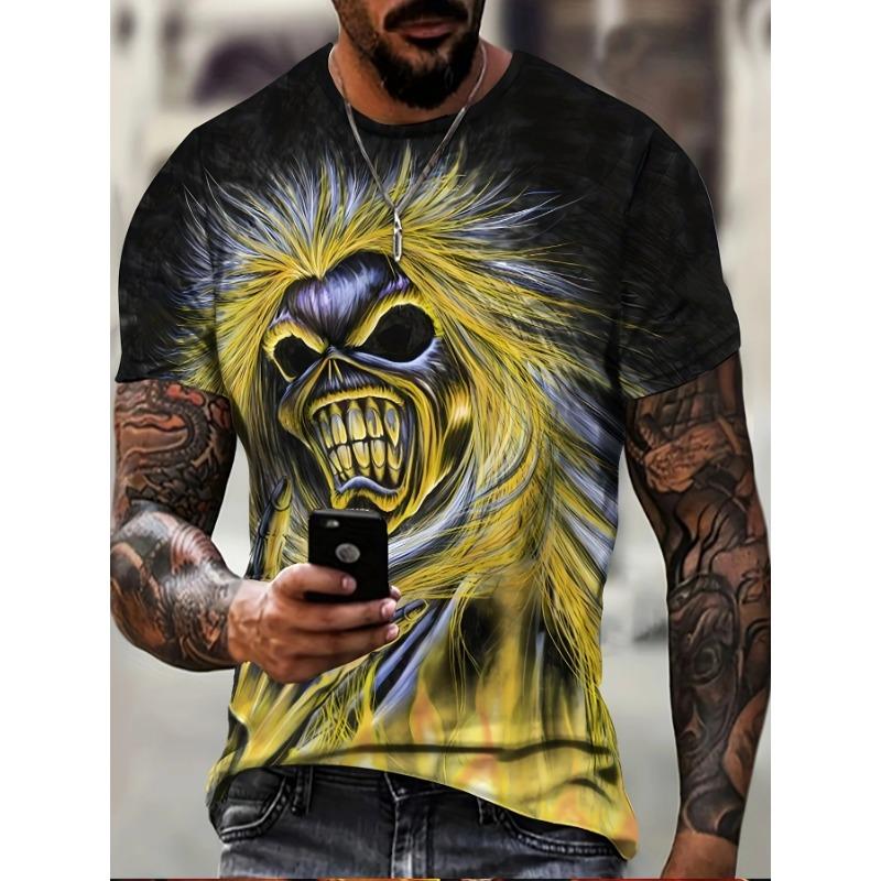 

Living Dead 3D Printed T-shirts Rockmusic Round Neck Short Sleeved Heavy Metal Fashionable Casual Men s T-shirts XS