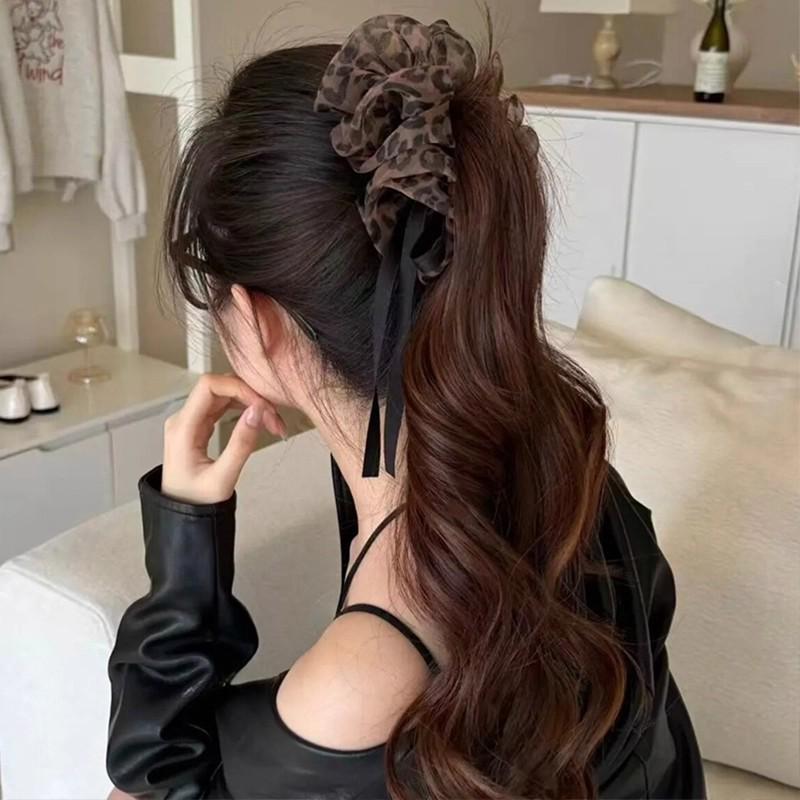 Korean Leopard Print Multi-Layer Mesh Banana Clip for High Ponytails 2025