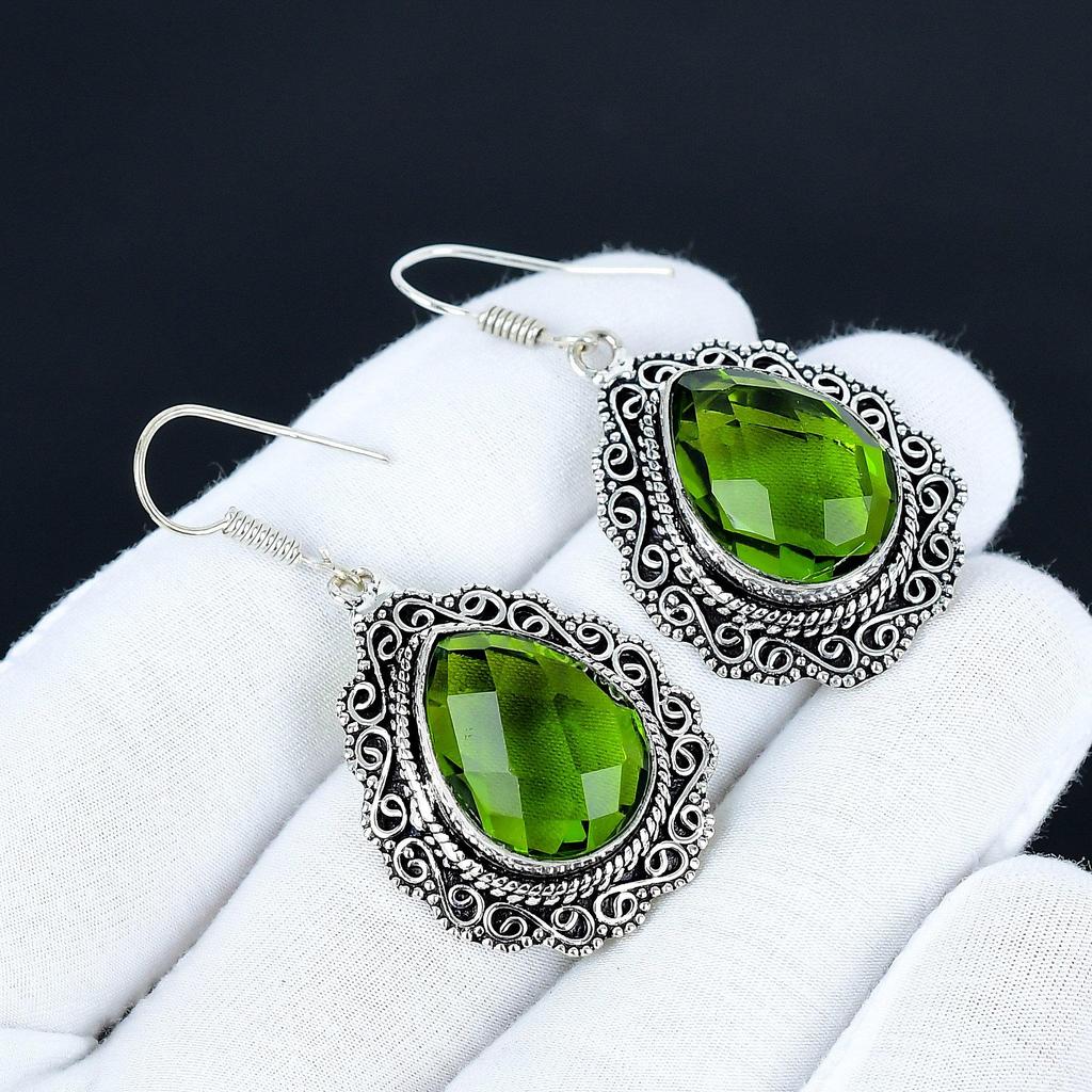 Unique Peridot Gemstone Earrings, 925 Sterling Silver Earrings, Silver Earrings For Gift, Peridot Dangle Drop Earrings For Valentine's Day Gifts