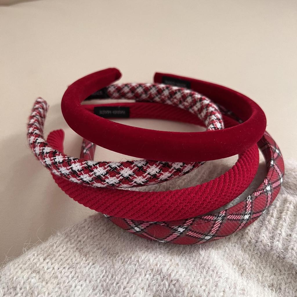 Red Plaid Retro Headband - Women's Festive Thin Edge Hair Clip