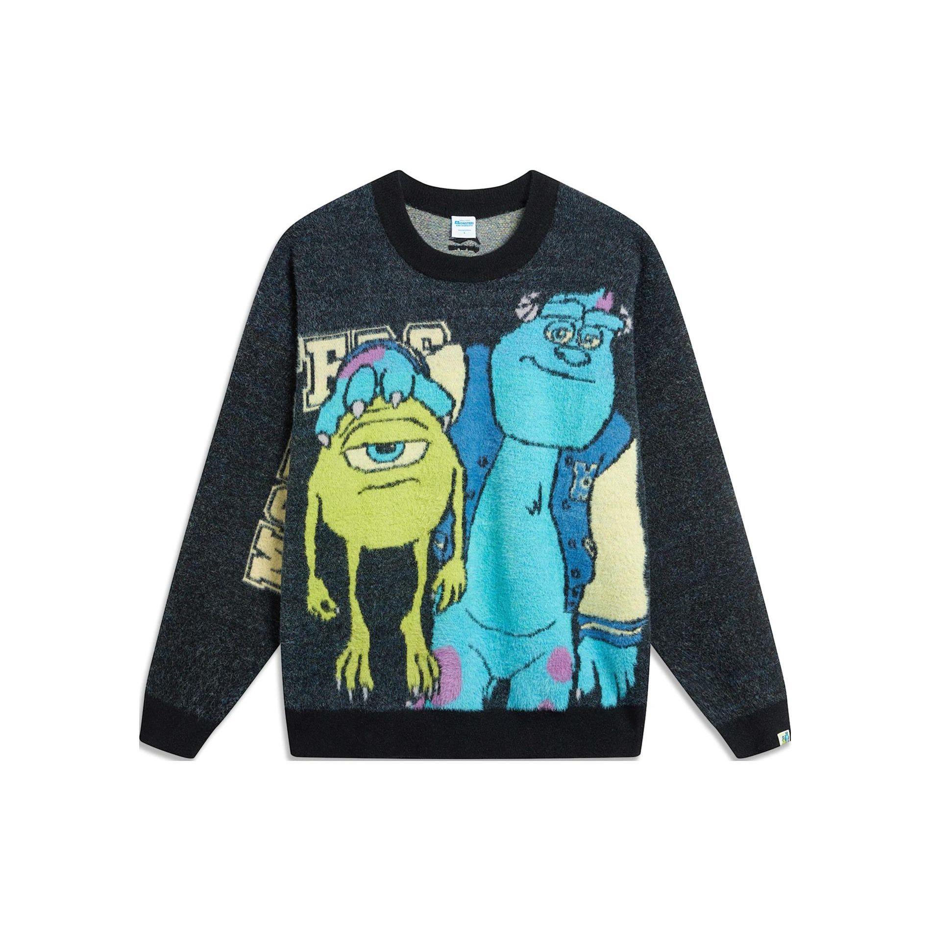 Li-Ning x Disney Monster University Graphic Crew Neck Sweater Black Unisex AMBT141-1 3XL
