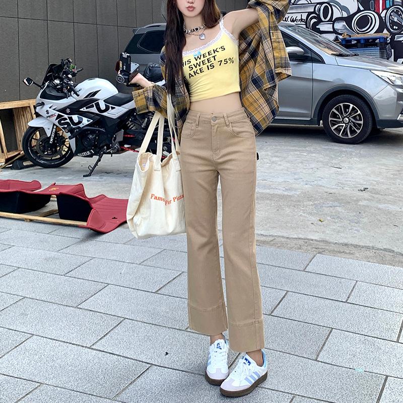 

Дымчатые брюки для женщин на осень Узкие прямые джинсы для женщин на осень Стиль Высокая талия Узкие укороченные брюки для женщин на осень 2XL