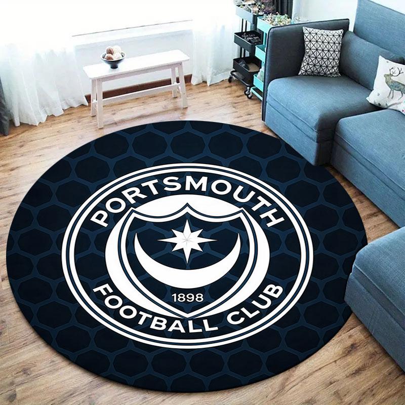 Portsmouth Football Club Round Area Rug,Carpet Rug for Living Room Bedroom Sofa Playroom Decor,Non-slip Floor Mat