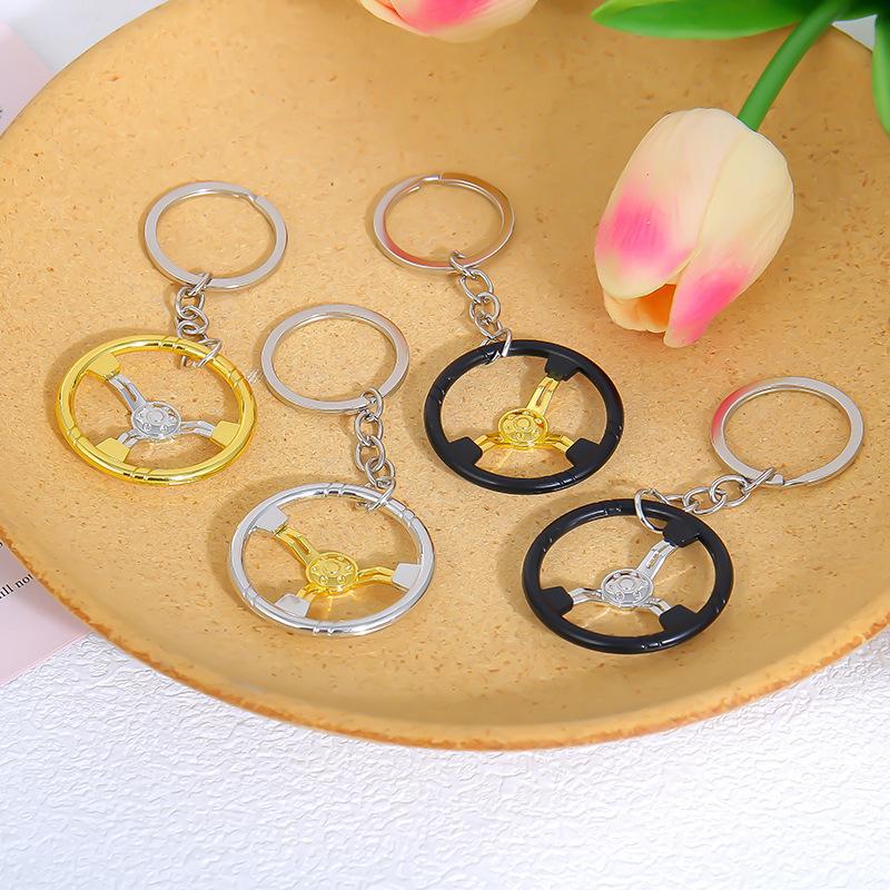 Mini Steering Wheel Keychain Bright Metallic Finish Wear Proof Key Pendant for Boyfriends Birthday Surprise Gift