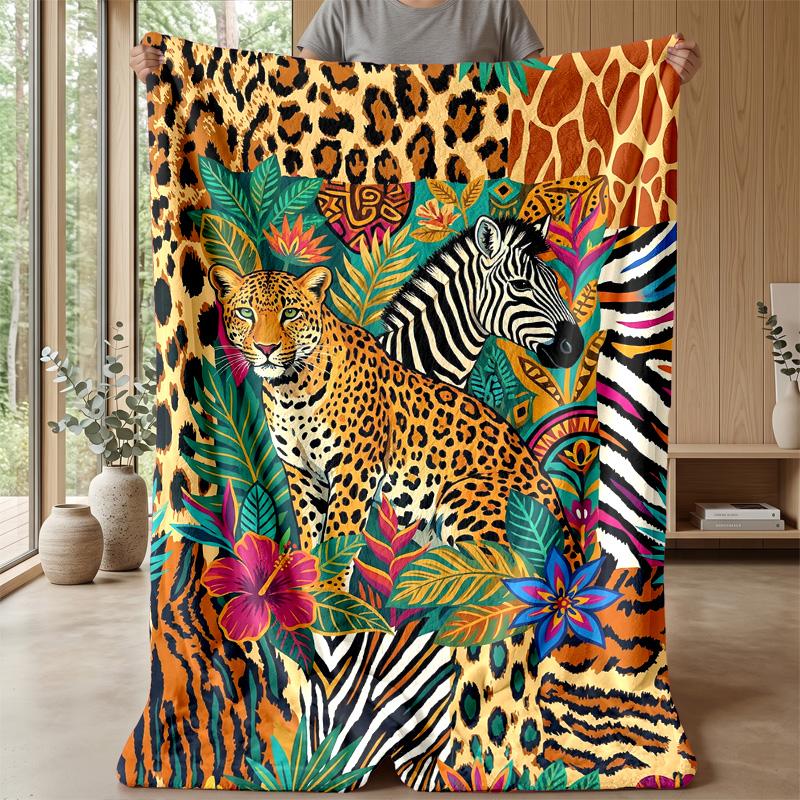 Jungle Leopard Floral Fusion 1 Theme blanket Lightweight Warm Flannel Blanket Decorative Throw Blanket for Home Decoration