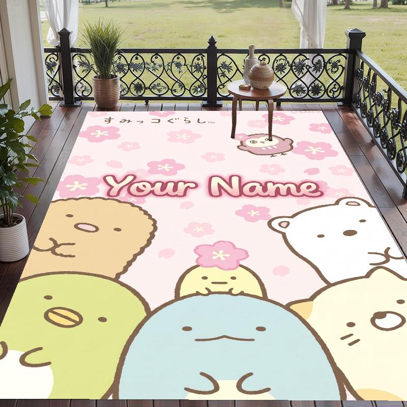 Custom Name Sumikko Gurashi Crystal Velvet Floor Rug Personalized Text Soft Carpet Home Decor