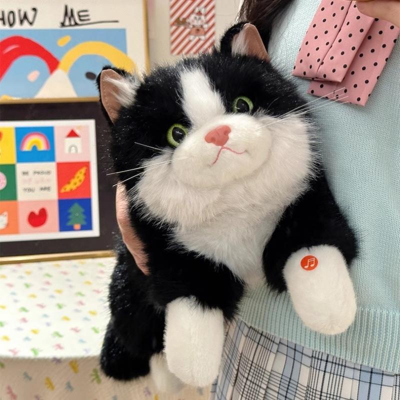 Soft Voiced Cat Plush Toy Simulation Ragdoll Doll with Bib Adorable Stuffed Toy for Desk Bedroom