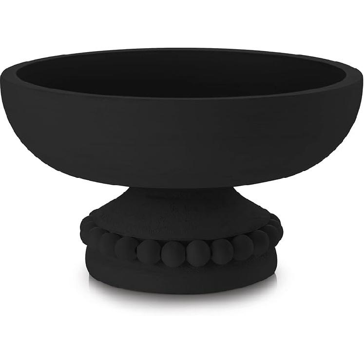 Amyhill Distressed Beaded Wood Pedestal Bowl Decorative Wooden Beaded Bowl Wood Pedestal Bowl Serving Bowl for Farmhouse Kitchen Decor(White)