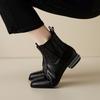 Fashion NEW Autumn/Winter Women Boots Square Toe Chunky Heel Shoes Split Leather Shoes for Women Slip-on Ankle Boots Black Modern Boots