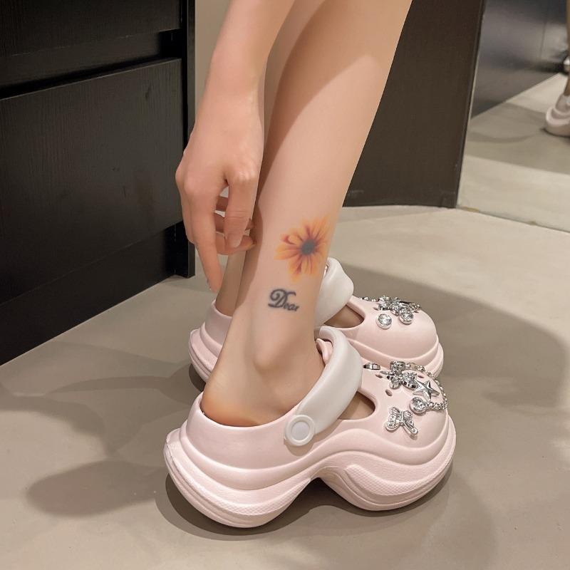 

Baotou sandals for women to wear outside in summer, muffin soles, hole shoes, non-slip and breathable, big head, high heel, and small women s shoes. 34 розовый