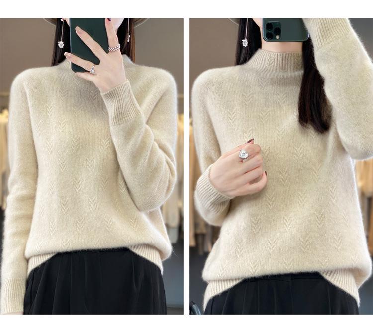 Autumn/Winter Thick Wool Pullover: Half-High Neck, 7-Gauge, Long Sleeve Knit Base Layer Sweater.