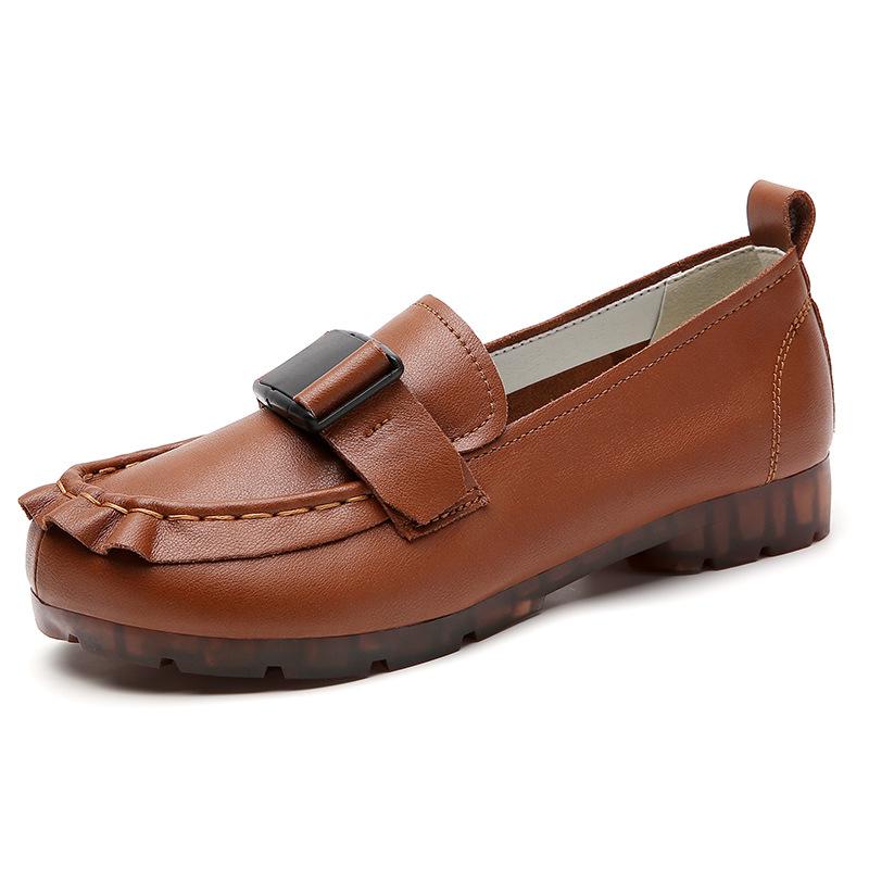 2022 Autumn Ethnic Style Buckle Slip-on Women's Korean Fashion Loafers - Soft Upper & Sole Mother's Shoes