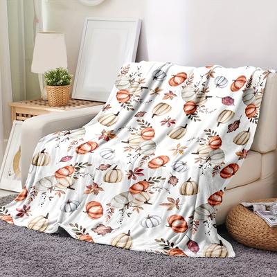 1PC Pumpkin Halloween Design Flannel Blanket Portable Lightweight Suitable For Sofa Bed Travel Camping Living Room Office Soft
