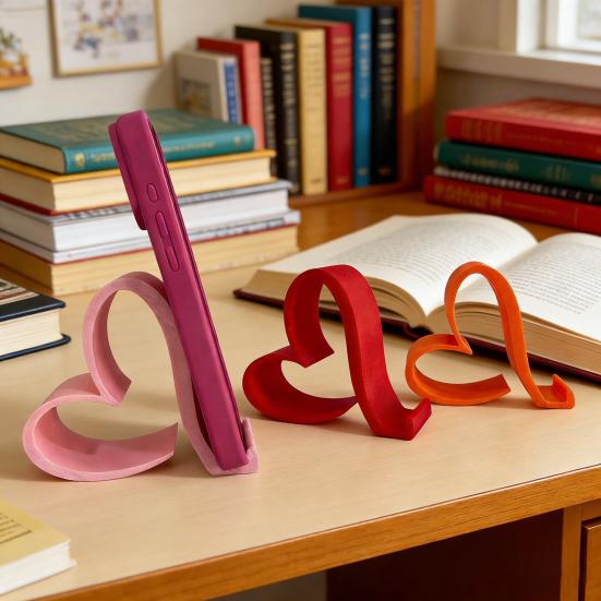 Herzförmige Handyhalterung Niedlicher 3D-gedruckter Handy-Ständer für Smartphones Tablets Kindles Romantischer Schreibtisch-Herz-Handyhalter für Büro Nachttisch