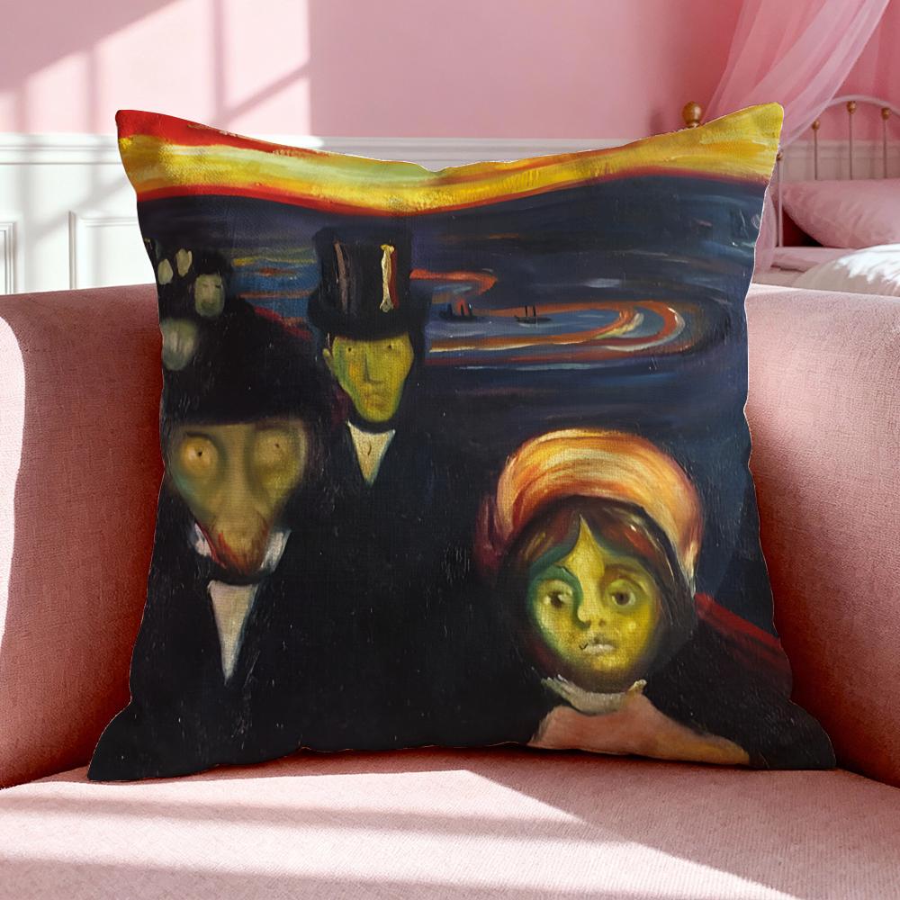 Kunst E‑Edvard Munch Angst Kunst Kissenbezug Atmungsaktiv Leinen Kissenbezug Sommer Geruchlos Umweltfreundlich Verdeckter Reißverschluss Waschbar