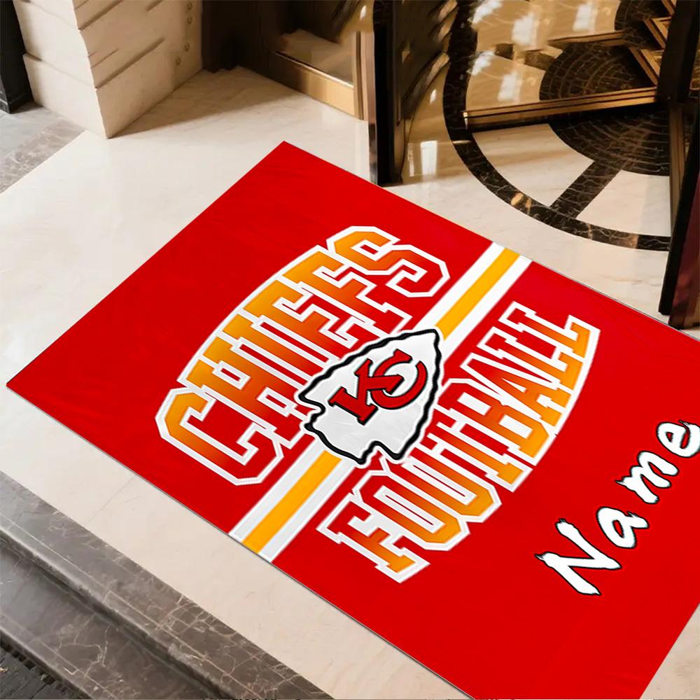 Kansas City Chiefs Football Personalized Text Floor Rug Office Rug Perfect for Hallway Living Rooms Game Room Playrooms Anti-slip Rug