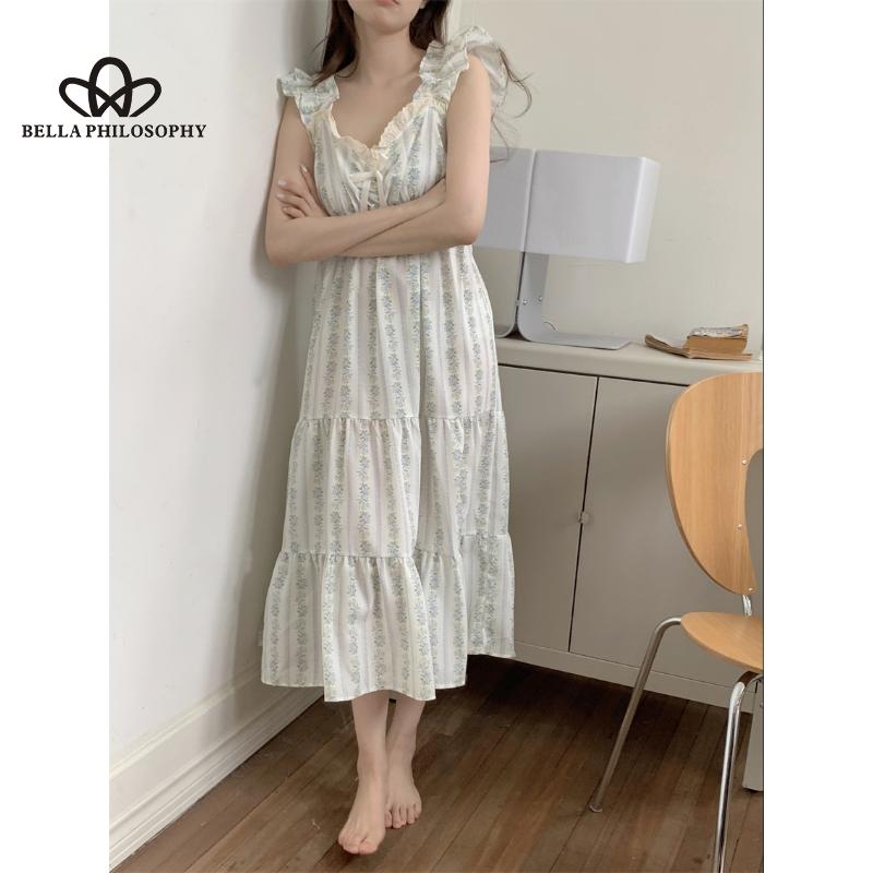 Letní novinka Dámské šaty na venkov z čisté bavlny s dlouhým nábytkem na spaní